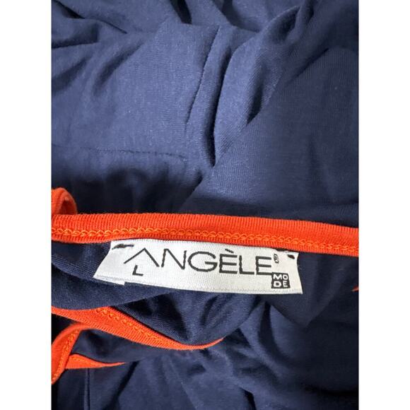 Angele Halter Wrap Maxi Dress Size L Navy Orange Y2K Resort Vibes Summer - Picture 2 of 5